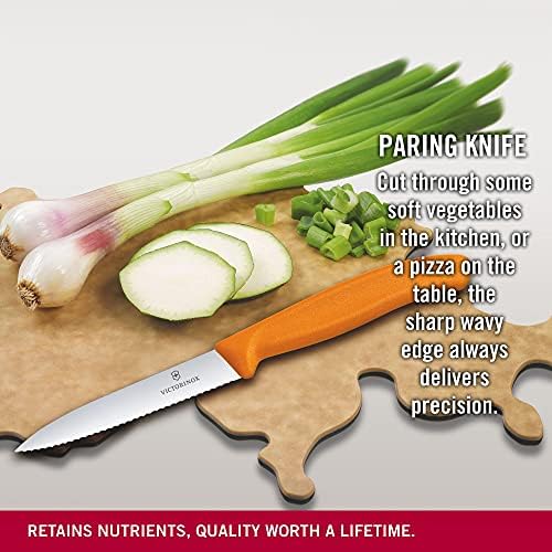 Victorinox 6.7736.L9 Swiss Classic Paring Knife for Cutting and Preparing Fruit and Vegetables Serrated Blade in Orange 3.9 inches