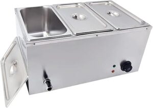 TAIMIKO Commercial Bain Marie Electric Food Warmer Stainless Steel Buffet Wet Well Sauce Food Warmer Steam Table for Catering Restaurants Temperature Control 1500W (3 Pans)