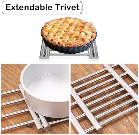 HEXAR Stainless Steel Extendable Coaster, Hot Pot Placement Trivet, 22 to 37cm for Home Kitchen Dining Table, More Than Two Pots, Table Mat Kitchen Dining Tableware Accessories