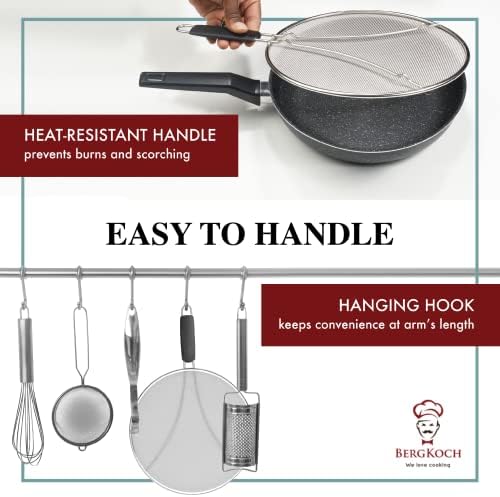 Bergkoch Grease Splatter Screen for Frying Pan 13" - Stops 99% of Hot Oil Splash - Protects Skin from Burns - Splatter Guard for Cooking - Iron Skillet Lid Keeps Kitchen Clean - Stainless Steel