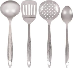 Raj Stainless Steel Cooking Utensil Set Of 4 Pieces, 14 inch, VPI027, Cooking Spoon , Serving Spoon , Stirring Soup Spoon , Cooking Turner , Pancake Flipper , Pasta Skimmer