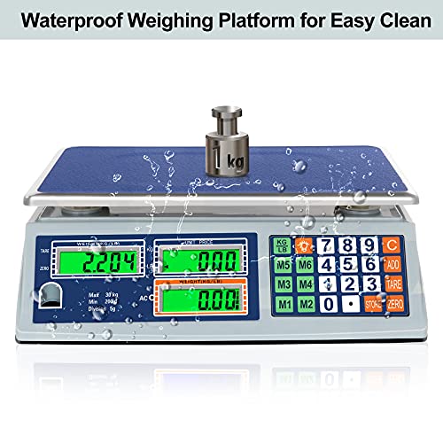 Allprettyall Digital Commercial Price Scale 66lb/30kg with Dual LCD Display Stainless Steel Platform Rechargeable Battery Electronic Price Computing Scale for Food Meat Fruit Produce