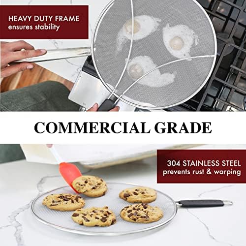 Bergkoch Grease Splatter Screen for Frying Pan 13" - Stops 99% of Hot Oil Splash - Protects Skin from Burns - Splatter Guard for Cooking - Iron Skillet Lid Keeps Kitchen Clean - Stainless Steel