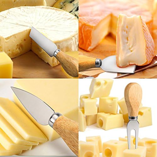 Cheese Knives - 4 Pieces Set Cheese Knife - Stainless Steel Cheese Slicer with Wood Handle Cheese Cutter,4 Cheese Knives Set include:Mini Knife, Butter Knife, Spatula & Fork