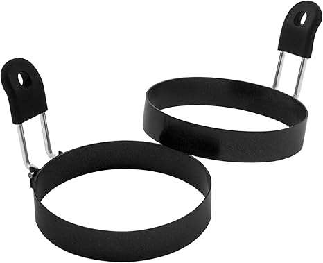 Cotey Large Non Stick Egg Ring Set, Round Circle Cooker Shaper For Fried Mcmuffin Pancake Sandwiches – Stainless Steel Maker Molds Set 3.54"
