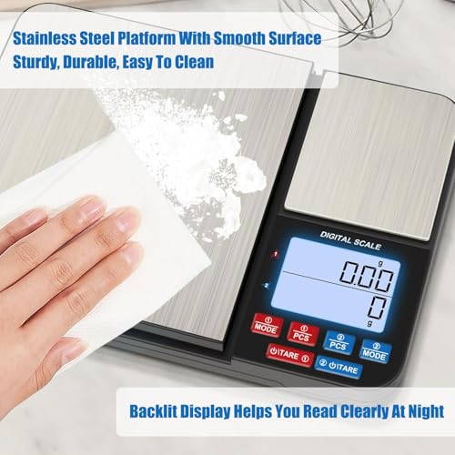 BIGTHREE Mini Kitchen Scale - Jewelry Scale, Food Scale, Small Counting Bench Scale, Gram Scale with Dual Trays & Dual Precision, Electronic Scale for Home & Kitchen