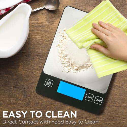 15kg Digital Kitchen Scale Rechargeable with USB Type C Charging & LCD Display, 304 Stainless Steel Weight Food Scale Ounces Grams for Kitchen Cooking Baking Meal Prep