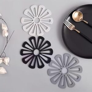 Trivet Mat for Hot Dishes, Heat Resistant Non-Slip Flower Hot Pads, Flexible Durable Mat for Table and Countertop, Modern Kitchen Trivet for Pans Teapot Pot Potholders Coaster, Grey