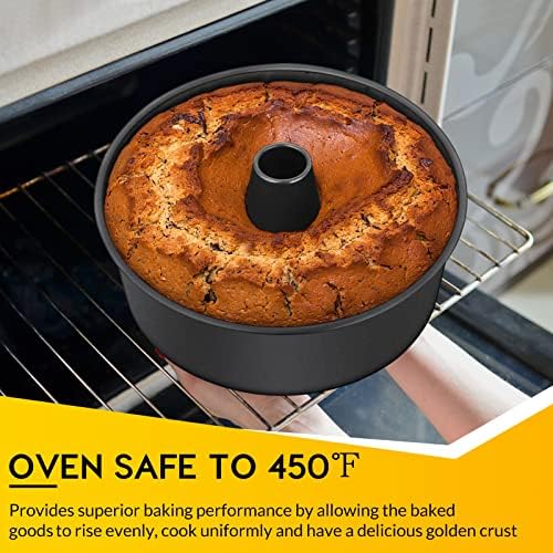 E-far Angel Food Cake Pan, 10-Inch Non-stick Tube Pan for Baking Pound Chiffon Cake, One-piece Design, Easy Release & Clean
