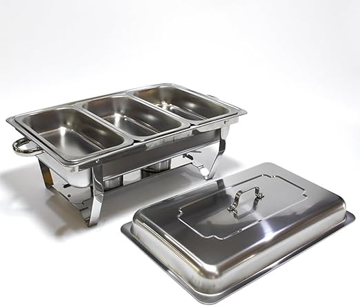 HTH Stainless steel buffet stove hotel restaurant food heating container can be divided into compartments for alcohol stove (3.6L-Triple)