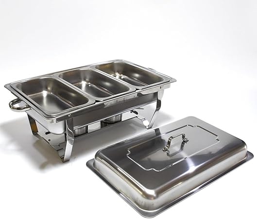 HTH Stainless steel buffet stove hotel restaurant food heating container can be divided into compartments for alcohol stove (3.6L-Triple)