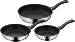 WMF Devil 3-Piece Frying Pan Set 24, 20, 28 cm, Induction, Cromargan Stainless Steel Coated, Plastic Handle