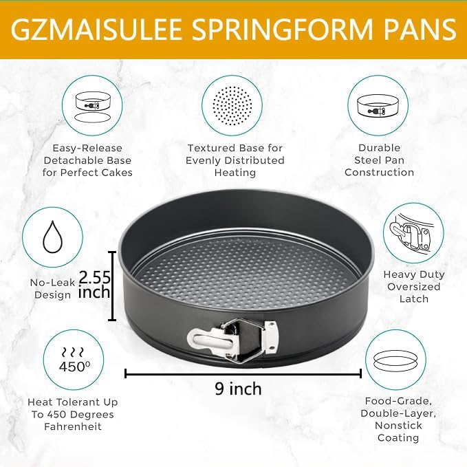 9 Inch Springform Pan Baking Pans Round Leakproof Nonstick Removable Bottom Bakeware for Cake, Cheesecakes, Pizza, and Quiches