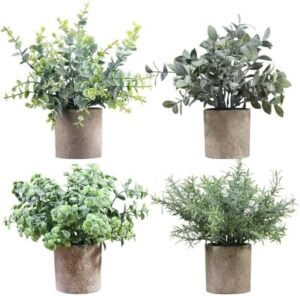 Artigreen 4 Pcs Mini Faux Eucalyptus Plants with Pots