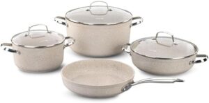 Korkmaz Granita 7 Pieces Non-Stick Cookware Set | Forged Aluminum Granite Coated Induction Base Cookware Pots and Pans Set | Beige - KA1272