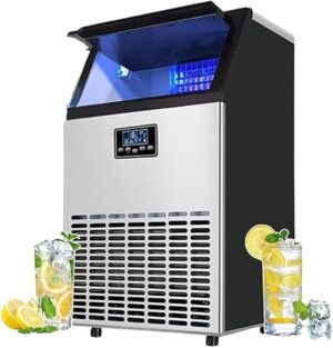 INGREM 70KG/24H Commercial Ice Maker – Stainless Steel Air-Cooled Machine with 40 Cubes/Batch, Blu-ray Sterilization, Auto Cleaning, Under Counter Design for Restaurants & Cafes