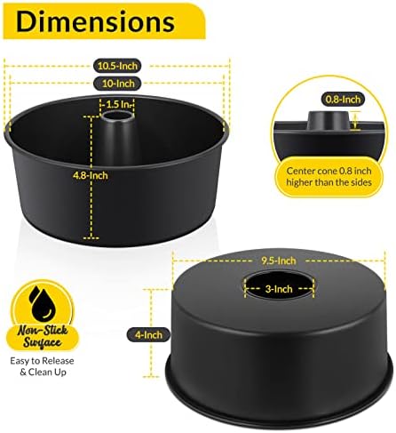 E-far Angel Food Cake Pan, 10-Inch Non-stick Tube Pan for Baking Pound Chiffon Cake, One-piece Design, Easy Release & Clean