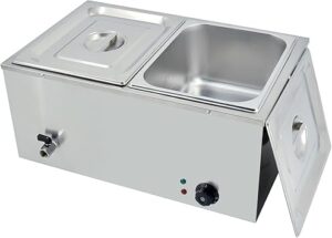 TAIMIKO Electric Food Warmer Bain Marie 1500W Commercial Countertop Stainless Steel Buffet Wet Well Sauce Food Warmer Steam Table Temperature Control Range 30-85°C (2X 1/2 GN Pans)