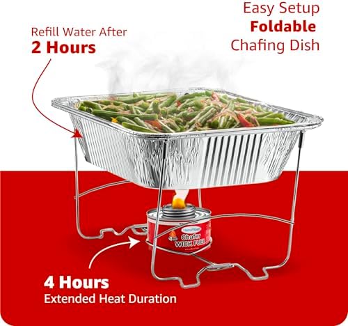 HeroFiber Disposable Chafing Dish Buffet Set, Food Warmers for Parties, Catering Supplies Buffet Display, Complete Premium Set, Half Size Single Pan, Warming Trays (6 Pack), CL6PKMINIDOMA2
