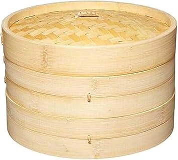 Handmade Bamboo 2 Tier Steamer with Lid, 10in