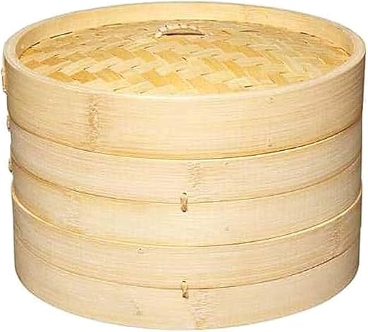 Handmade Bamboo 2 Tier Steamer with Lid, 10in
