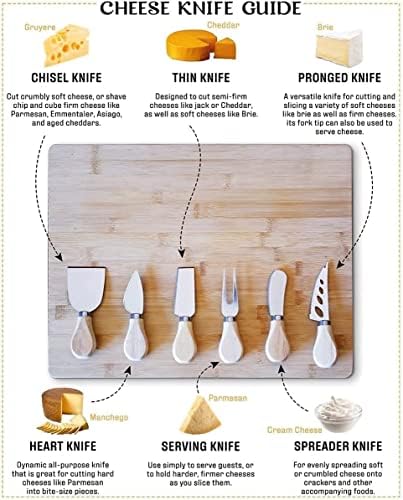 AKDC 6-Piece Cheese Knives with Wooden Handle, Stainless Steel Cheese Slicer Cheese Cutter Cheese Fork, Cheese Spreading Knife Sets for Charcuterie Boards Cutlery Gift Set Kitchen Restaurant Use