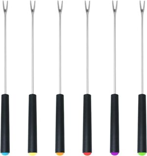 6 Pcs Fondue Forks With Handle,Fruit Fork Set,Color Fondue Sticks Set For Grill Cake Chocolate Meat Fruits Cheese Fountain Roast Marshmallows Dessert