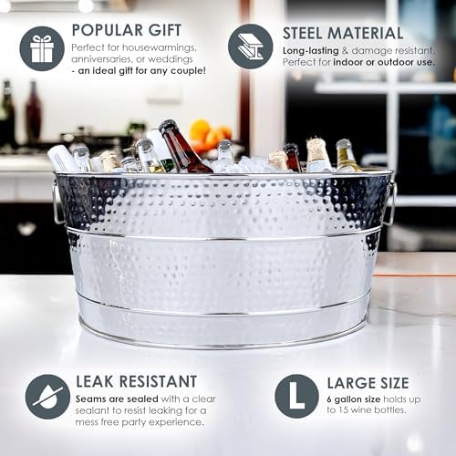 BREKX (Stainless Steel) - Aspen Stainless-Steel Metal Bucket for Ice and Drinks, Beverage Chiller for Parties