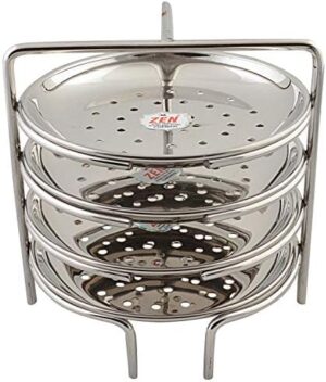 Jain Stainless Steel Idiyappam Stand (Small Size) with 4 Plates | Momos Steamer | Vegetable Steamer Utensil, Pack of 1 - Silver Color