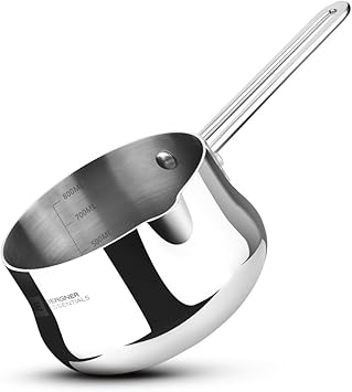 Bergner Essentials 12cm (900ml) Tri-Ply Stainless Steel Milk & Coffee Warmer with Handle, Small Pan for Heating Beverages, Melting Butter, Sauces, Easy to Pour, Induction & Gas Stove Compatible