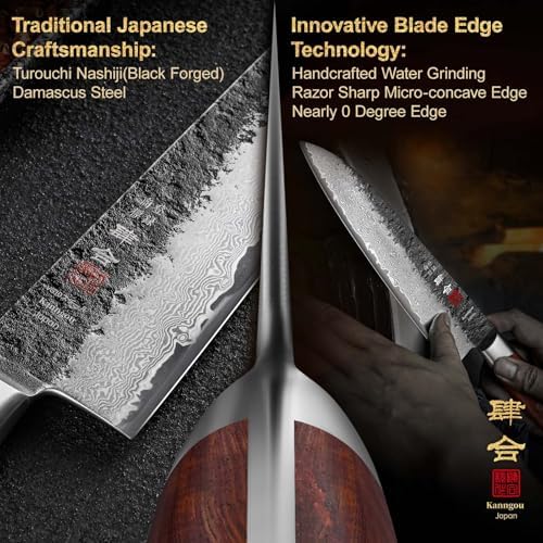 Damascus Chef Knife 21 cm Japanese Knife, VG-10 Steel Core Kitchen Knife Black Forged Gyuto Knife with Red Sandalwood Handle Leather Sheath, Premium Gift Box for Dad Husband