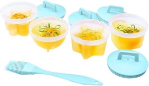 JZS Egg Poachers Cups, 4 Pack Poached Egg Maker Set Non Stick Boiled Egg Cooker, DIY Jelly Cups Egg Boiler Mold Cup with Brush(Green)