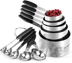 U-Taste 18/8 Stainless Steel Measuring Cups and Spoons Set of 10, Upgraded Thickness Handle (Black)