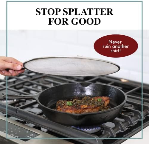 Bergkoch Grease Splatter Screen for Frying Pan 13" - Stops 99% of Hot Oil Splash - Protects Skin from Burns - Splatter Guard for Cooking - Iron Skillet Lid Keeps Kitchen Clean - Stainless Steel
