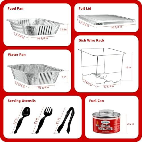 HeroFiber Disposable Chafing Dish Buffet Set, Food Warmers for Parties, Catering Supplies Buffet Display, Complete Premium Set, Half Size Single Pan, Warming Trays (6 Pack), CL6PKMINIDOMA2
