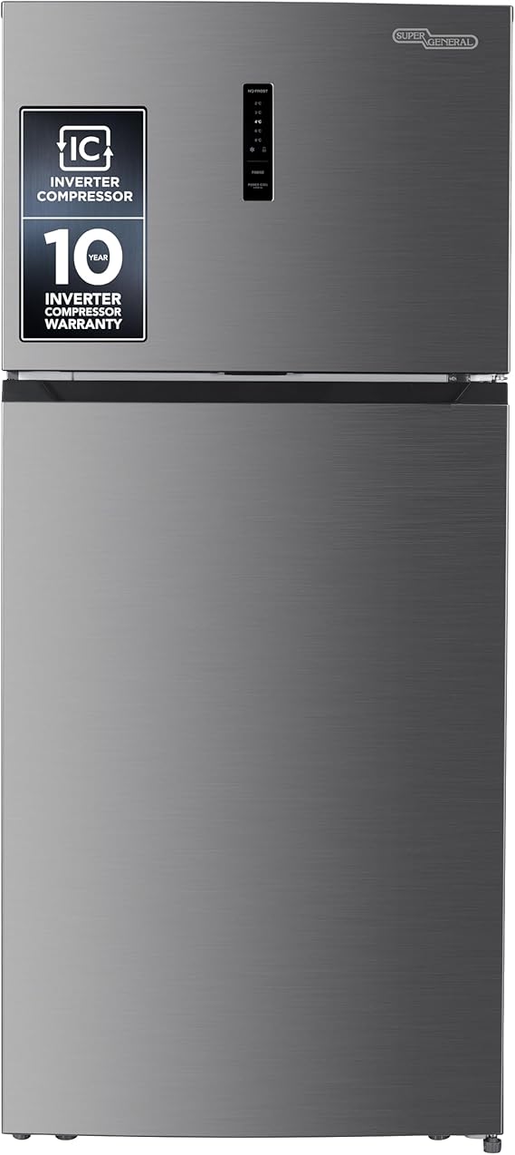 Super General 510 Liters Top-Mount Refrigerator Freezer SGR515IE, Tropical Inverter Compressor, No Frost, Lock & Key, Digital Display, 71x68.5x178cm (WxDxH), Inox Finish, 10 Year Compressor Warranty