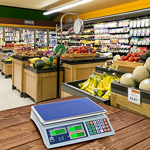Allprettyall Digital Commercial Price Scale 66lb/30kg with Dual LCD Display Stainless Steel Platform Rechargeable Battery Electronic Price Computing Scale for Food Meat Fruit Produce
