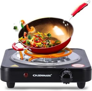 Olsenmark OMHP2278 Single Burner Electric Hot Plate, 1000W - Plate Diameter 185 mm - Variable Heat Settings - Overheat Protection - Light Indicator - Auto-Thermostat Control