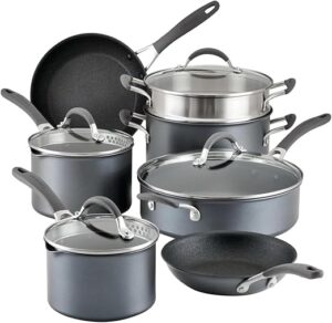 Circulon A1 Series with ScratchDefense 11-piece Non-Stick Cookware Set.Hard Anodized Aluminum Construction.Ergonomic Silicone Grip Handles.