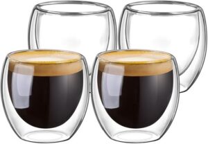 Double Walled Glasses for Espresso Coffee Turkish Tea, Espresso Coffee Cups 80 ml Set of 4 pcs
