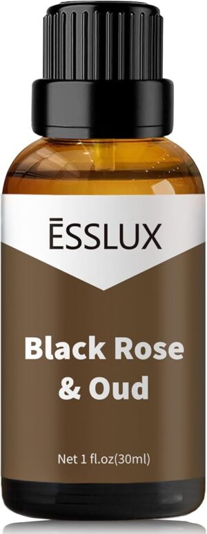 ESSLUX Black Rose & Oud Fragrance Oil - Essential Oils for Diffuser, Candle Soap Making Scents, Aromatherapy Scented Massage, Perfume for Humidifier Home Fragrance, 30ml