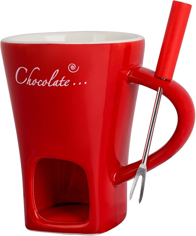 Ceramic Chocolate Hot Melt Fondue Mug, Butter Warmer Mug for Cheese Chocolate Butter (Red)
