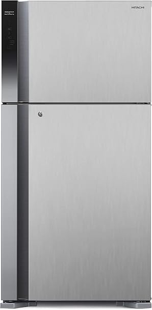 Hitachi 715L Gross, Net 510L Top Mount Double Door Refrigerator, 10-Year Warranty on Inverter Compressor, Dual Fan Cooling, Touch Screen Control, Twist Ice Tray, Premium Silver-RV715PUK7KPSV