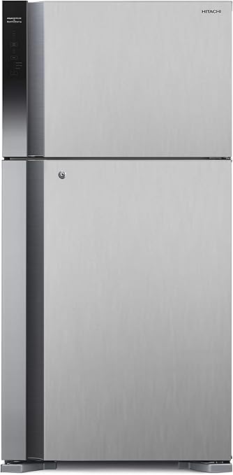 Hitachi 715L Gross, Net 510L Top Mount Double Door Refrigerator, 10-Year Warranty on Inverter Compressor, Dual Fan Cooling, Touch Screen Control, Twist Ice Tray, Premium Silver-RV715PUK7KPSV