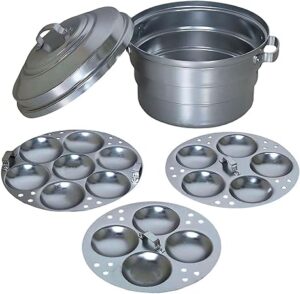 Standard Anodised Aluminium Idly Maker Satti Steamer Cooker Breakfast Idly Maker 12 Pot(1.3 Kg) Export Quality, Silver (16 Idly Pot)