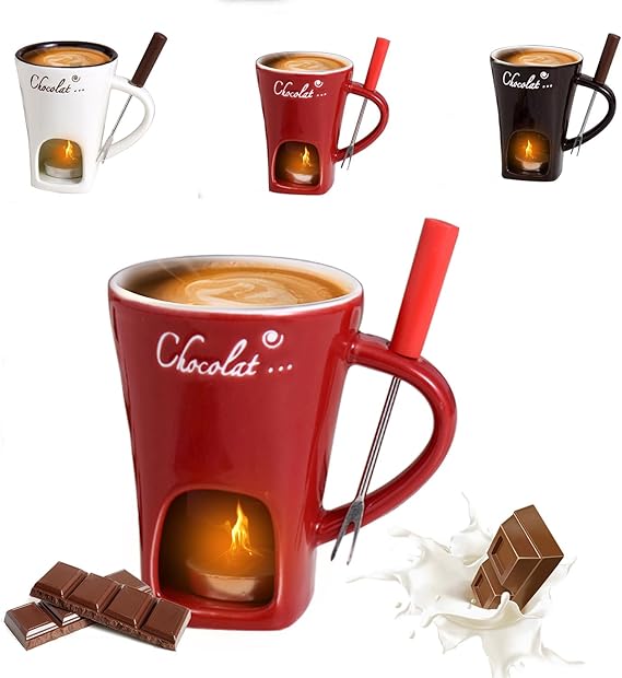 Sweet Fondue Cup for Date Night and More - Chocolate Melting Cup Set with Forks, Perfect as Fondue Mug or Chocolate Fondue Mug - Ideal Gifts for Birthday, Wedding and More (red)