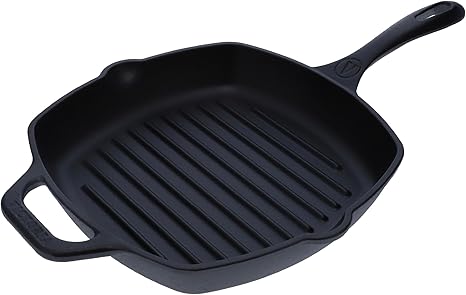 Victoria Cast Iron Grill Pan, Square Grill Pan, Cast Iron Griddle Pan, Seasoned with 100% Kosher-Certified, Non-GMO Flaxseed Oil, Black, 10 Inches
