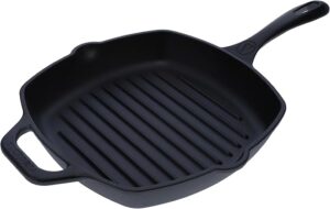 Victoria Cast Iron Grill Pan, Square Grill Pan, Cast Iron Griddle Pan, Seasoned with 100% Kosher-Certified, Non-GMO Flaxseed Oil, Black, 10 Inches