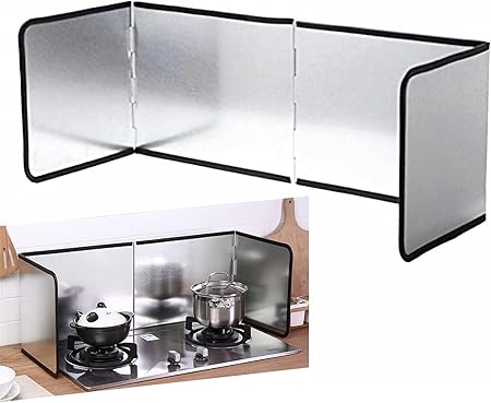 Azonee Stove Splatter Guard Anti Splatter Shield Guard Portable Folding Cooker Side Fat Oil Splash Guard Splash Back Splatter Screen for Frying Pan Wall Hob Grease Cooking Kitchen