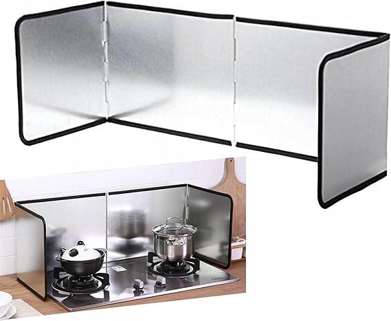 Azonee Stove Splatter Guard Anti Splatter Shield Guard Portable Folding Cooker Side Fat Oil Splash Guard Splash Back Splatter Screen for Frying Pan Wall Hob Grease Cooking Kitchen